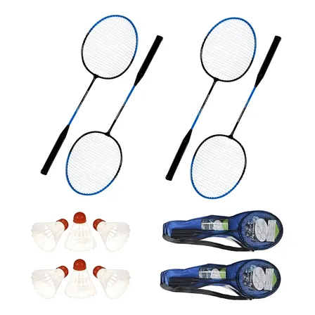 Kit Badminton 10 Peças 4 Raquetes 4 Petecas 2 Bolsas Esporte Bisbel Preto 17,5