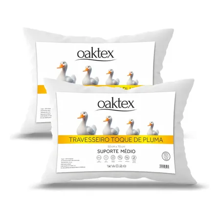 Kit 2 Travesseiros 70x50 Antialérgico Lavável Fibra Siliconada Toque De Pluma De Ganso Oaktex Cor