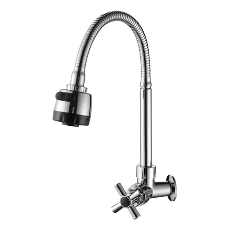 Torneira Pia Cozinha Gourmet Flexível Aço Inox Abs 2 Jatos Prata Parede