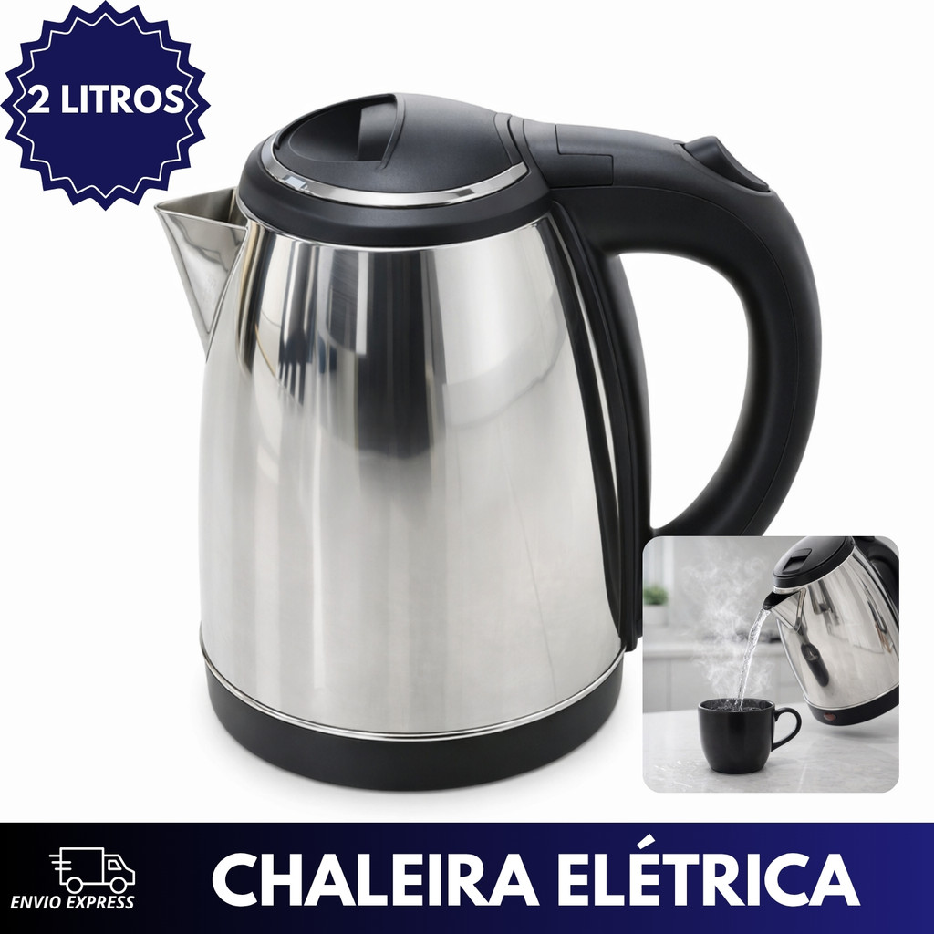 Chaleira Elétrica Inox 2 Litros Jarra Térmica Esquenta Chá Ferve Água Super Rápido 110v ou 220v