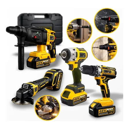 Kit Multi Ferramentas 4 Em 1 48v Sem Fio Com 2 Baterias Furadeira Parafusadeira Martelete