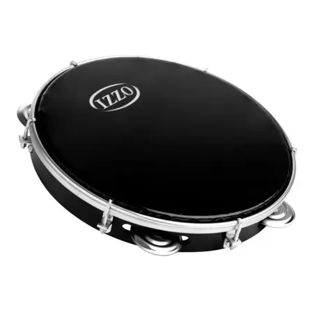 Pandeiro Izzo 10 Abs Preto Pele Nylon Preta Profissional Preto