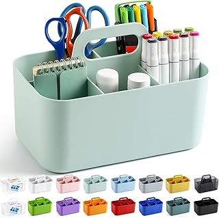 Organizador multiuso com alça – caixa de plástico empilhável – materiais de artesanato, escritório,