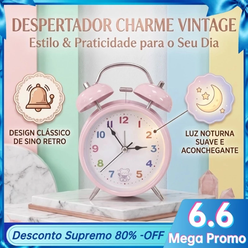 Despertador de mesa Com luz noturna em metal cor sólida estilo retrô super alto portátil a bateria Design Clássico - 636