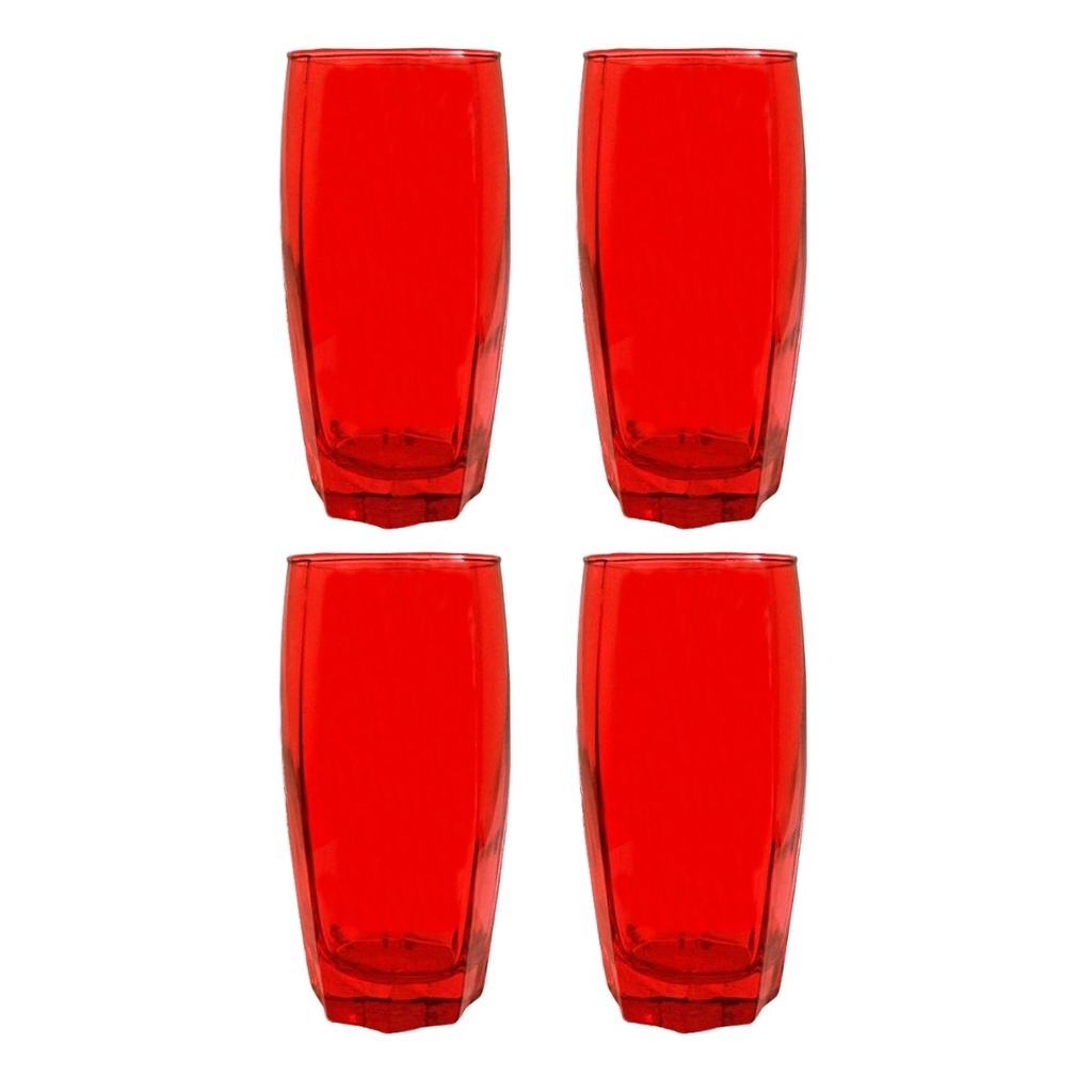 Kit 4 Copos de Vidro Vermelho Florida Mesa Chique 370ml