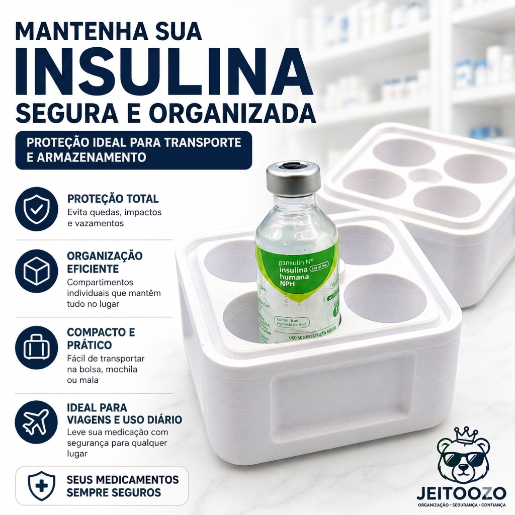 Porta Frasco de Insulinas 10ml Compativel SUS 4 Ampolas Peptideos etc.