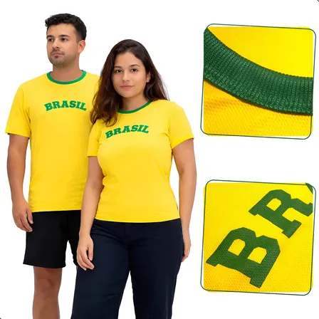 Camiseta Brasil Bandeira Blusa Copa Unissex Torcedor Casual Amarelo E Verde Pp