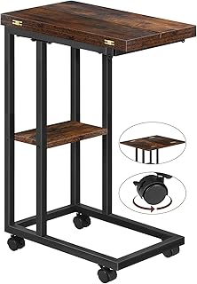 Mesa lateral pequena dobrável - mesa de canto de sofá em forma de C com prateleira de armazenamento