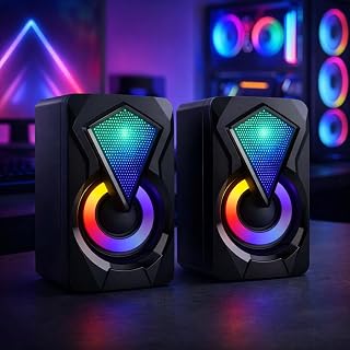 Caixinha de Som PC, Alto Falante Gamer Para Computador, Luzes RGB, Entrada P2 e USB, Ideal Para