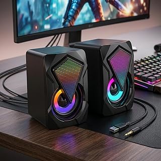 Caixinha de Som PC Gamer Potente com Iluminação RGB, Alto Falante Estéreo para Computador e