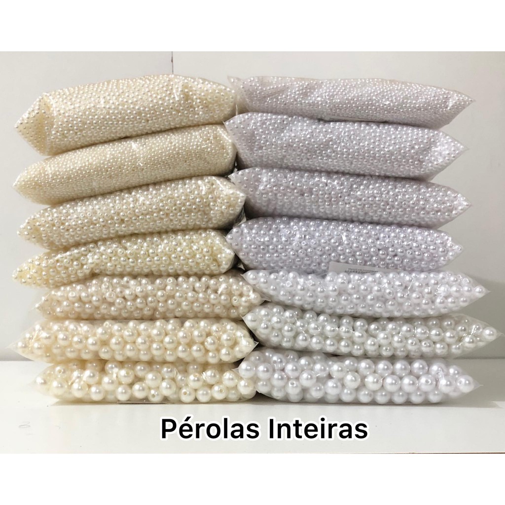 Pérola ABS Inteira COM FURO Branco ou Creme (Escolha o Tamanho e a partir de 50 Gramas) para Pulseiras, Colares e Laços