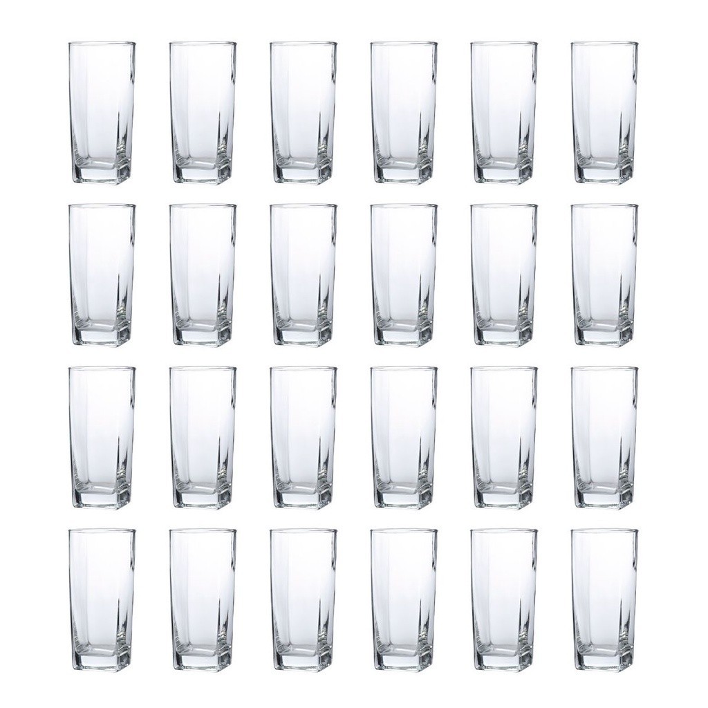 24 Copos Quadrado Vidro Transparente Texas Mesa Posta 320ml