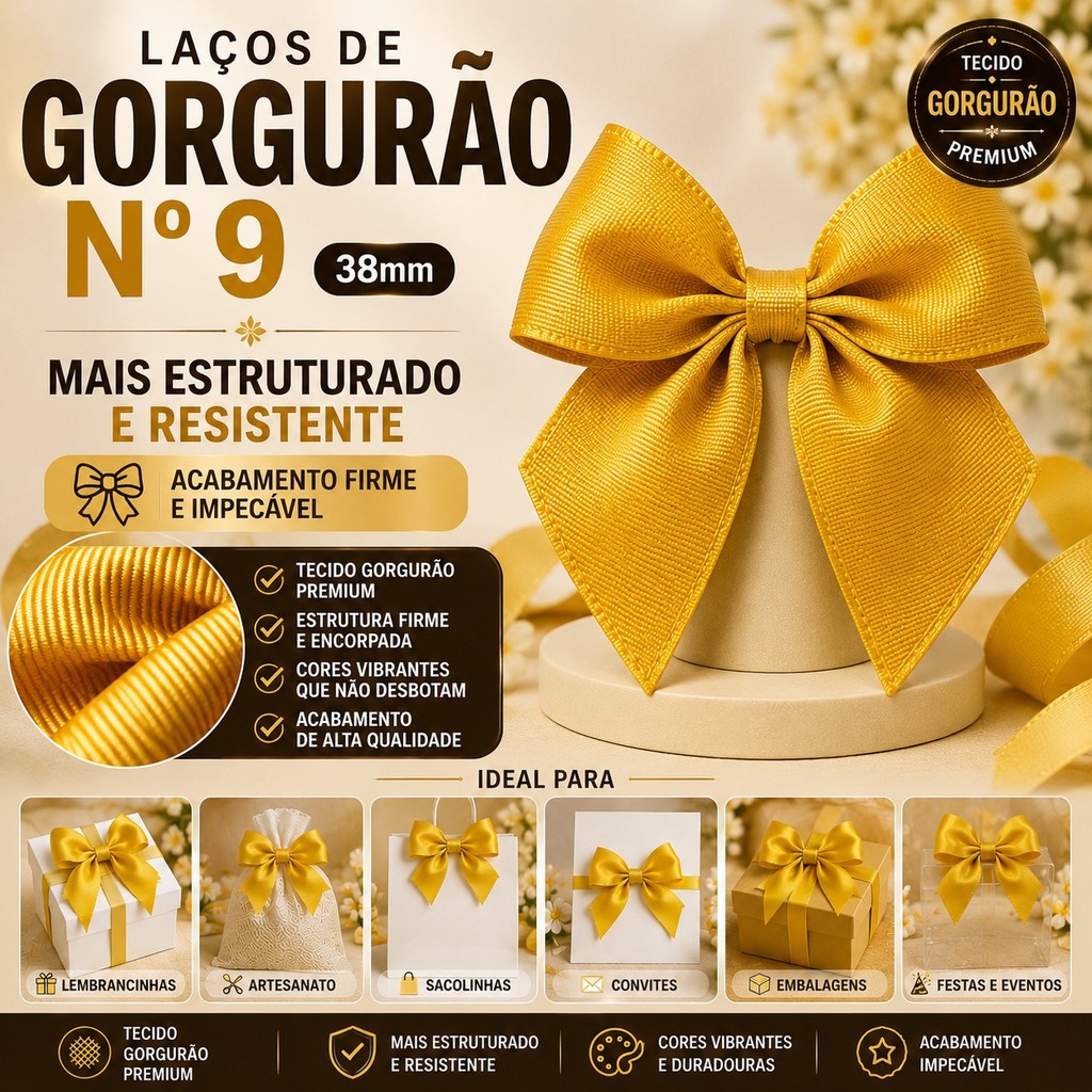 Laços Gorgurão Nº9 38mm Luxo para Lembrancinhas, Embalagens, Festa, Casamento e Artesanato
