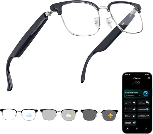 Óculos inteligentes AI, óculos de áudio Bluetooth com tradutor em tempo real para 164 idiomas,