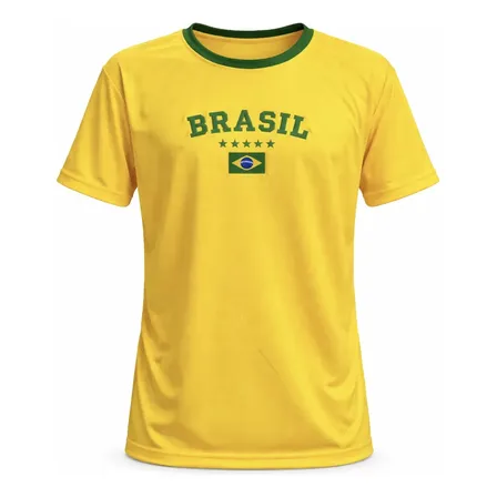 Camiseta Dry Fit Bordada Brasil Casual Esportiva Unissex Amarelo G