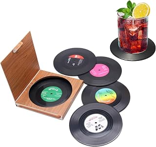 Conjunto de 6 porta-copos de vinil retrô fofos - móveis de disco de decoração de discos engraçados