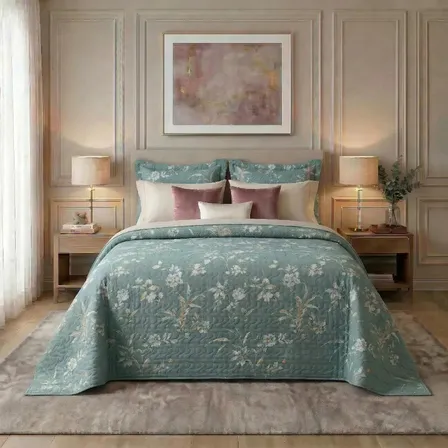 Colcha Cobre Leito Queen Estampada Floral Dupla Face Kit 3 Peças Microfibra 150 Fios Matelassê