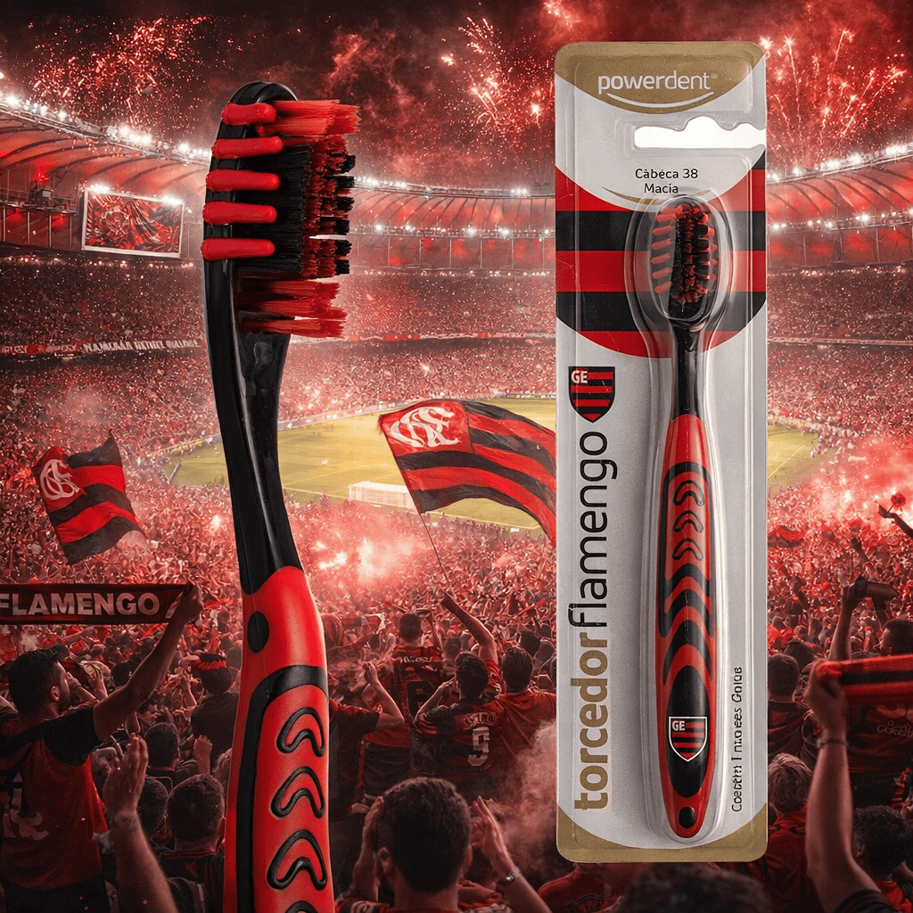 Escova Dental Torcedor Flamengo Cerdas Macias Powerdent