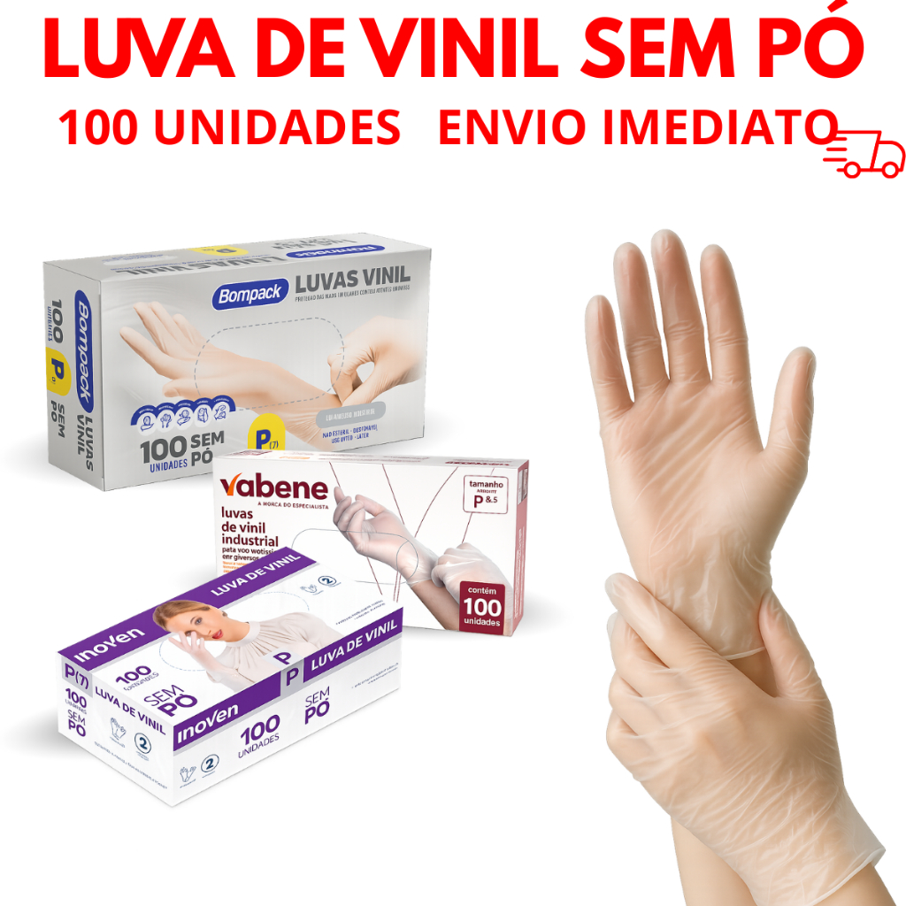 Luvas Vinil Transparente Descartável Sem Pó 100 Unidades Resistente Ambidestro Industrial e
