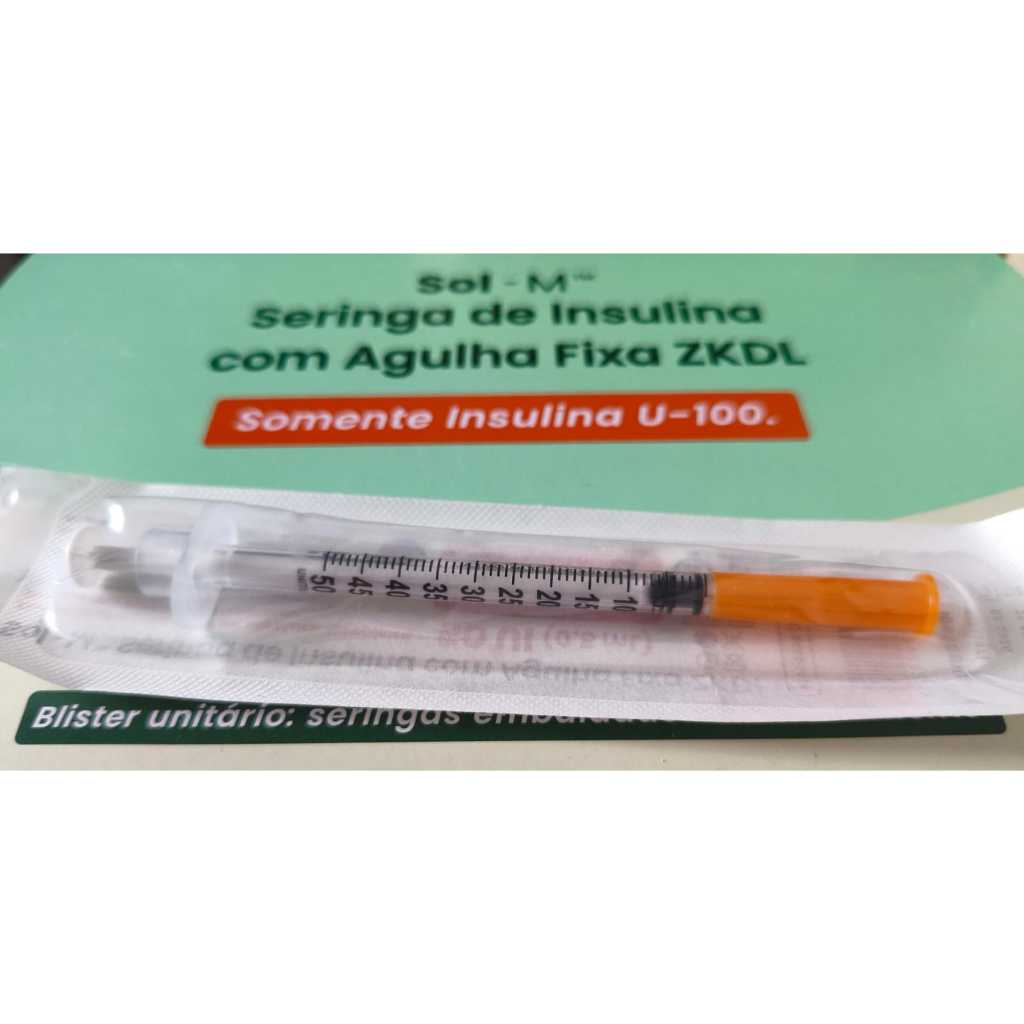 Seringa de Insulina 0,50 UI com agulha fixa, zero resíduo Sol M. 10 Unid
