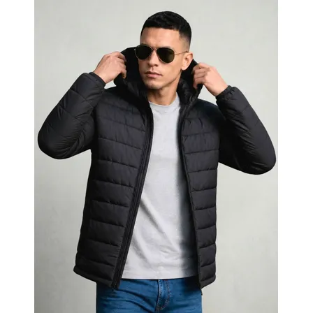 Jaqueta Puffer Bobojaco Térmico Corta Vento Impermeável Frio Preto M Lisa