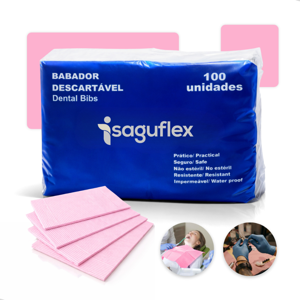 Babador Odontológico Rosa - Hospflex - Pct 100 unidades