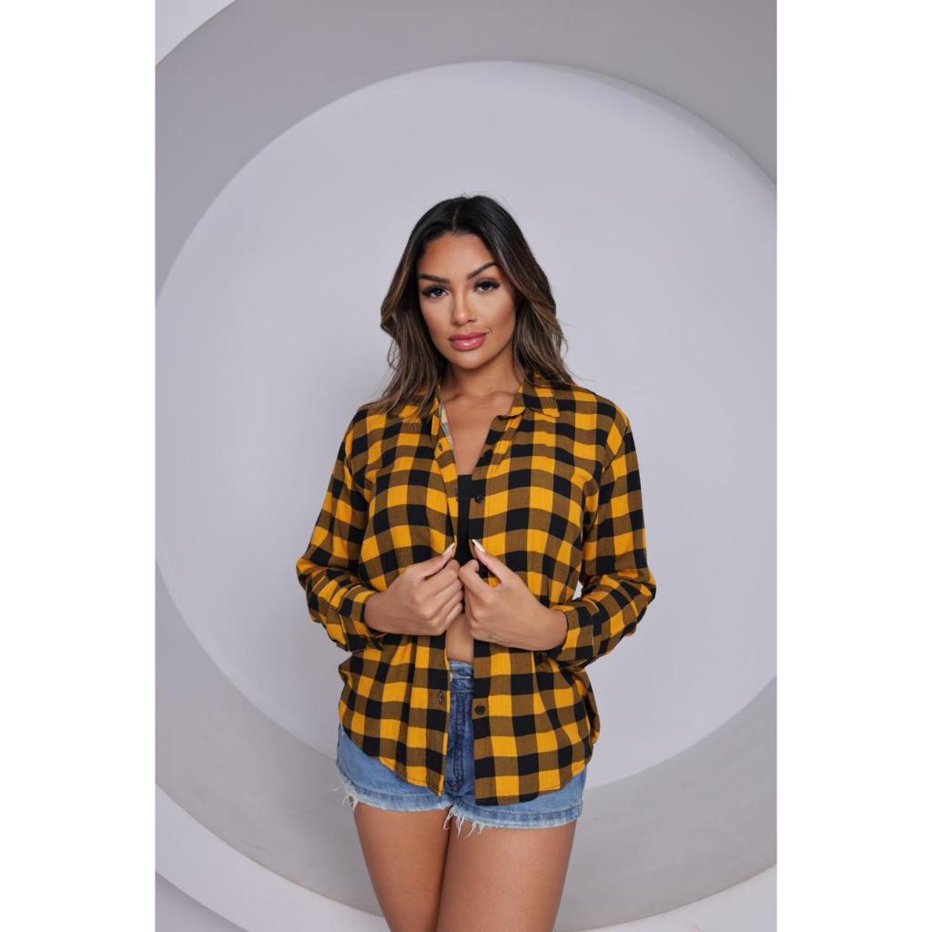 Camisa Social XADREZ Quadrilulado Feminina manga longa P até G3