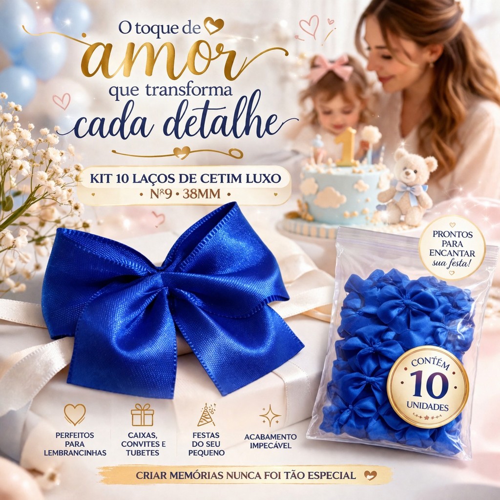 Kit 10 Laços de Cetim Luxo N9 38mm Prontos para Aplicar – Artesanato, Lembrancinhas e Decoração