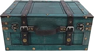 Luocute Tronco de Armazenamento Vintage, Mala de Madeira retrô Com Alça de Couro Pu e Alças
