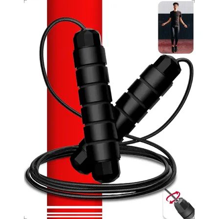 Corda De Pular Cross Speed Rope Rolamento Profissional Fit Homeroarte Preto