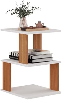 Mesa Lateral E Canto De Sofá Mesinha Apoio Aparador Sala (Branco + Freijó)