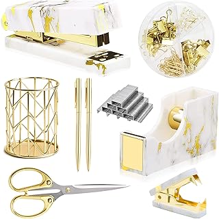 Acessórios de mesa em mármore dourado, conjunto de materiais de escritório removedor de