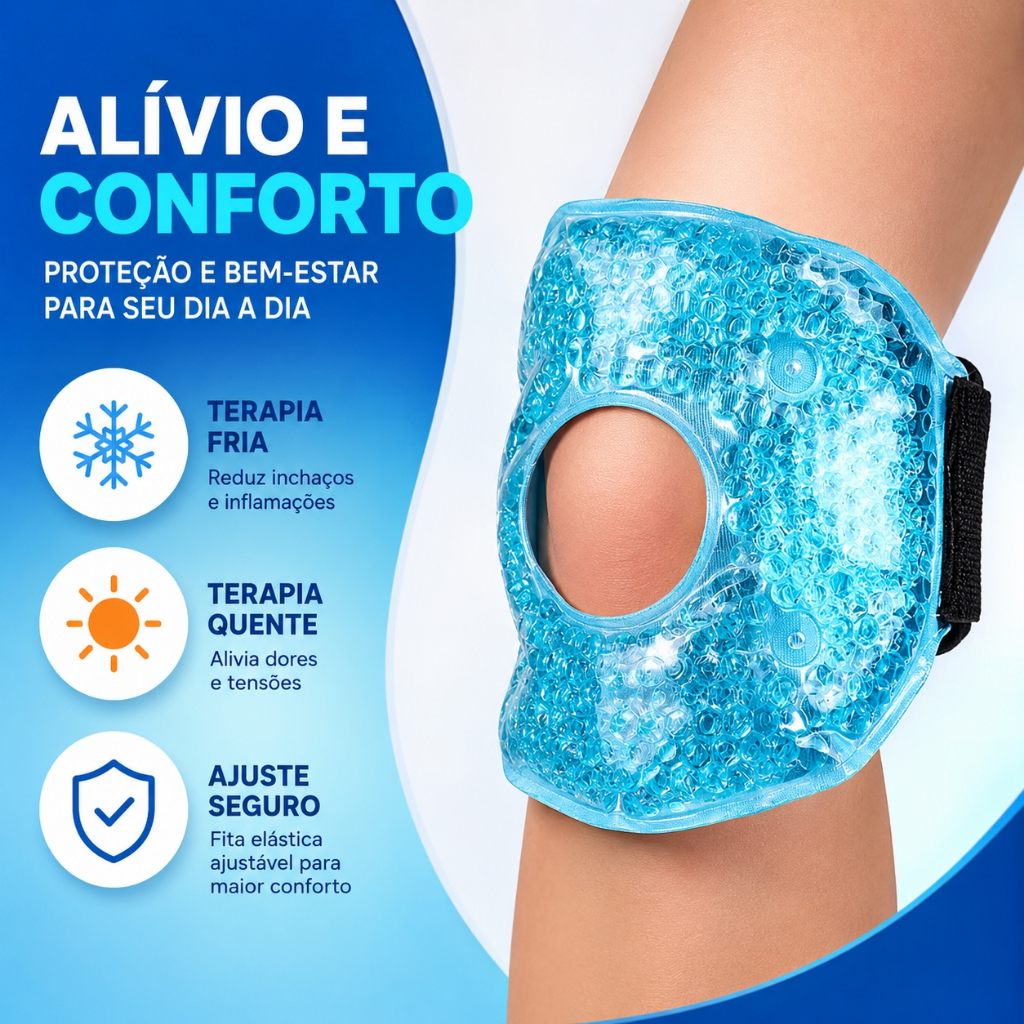 Joelheira Térmica Ajustável Em Gel Faixa Para Joelho Compressa Quente e Frio Gel