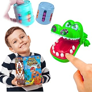 Kit Jogos de Tabuleiro Infantil Educativos Infantis Crocodilo Morde Dedo + Pula Pirata Barril
