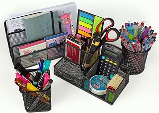 Kit 4 Organizadores de Mesa Metal Escritorio Porta Treco Organizador Canetas Lápis Bloco de Notas