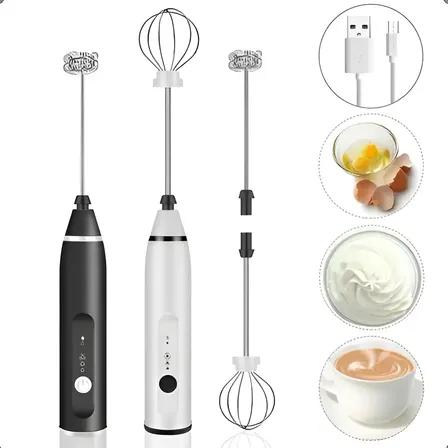 Mixer Portátil Recarregável Usb Batedor Fuê Aço Inox 2 Em 1 Preto/branco 127/220v