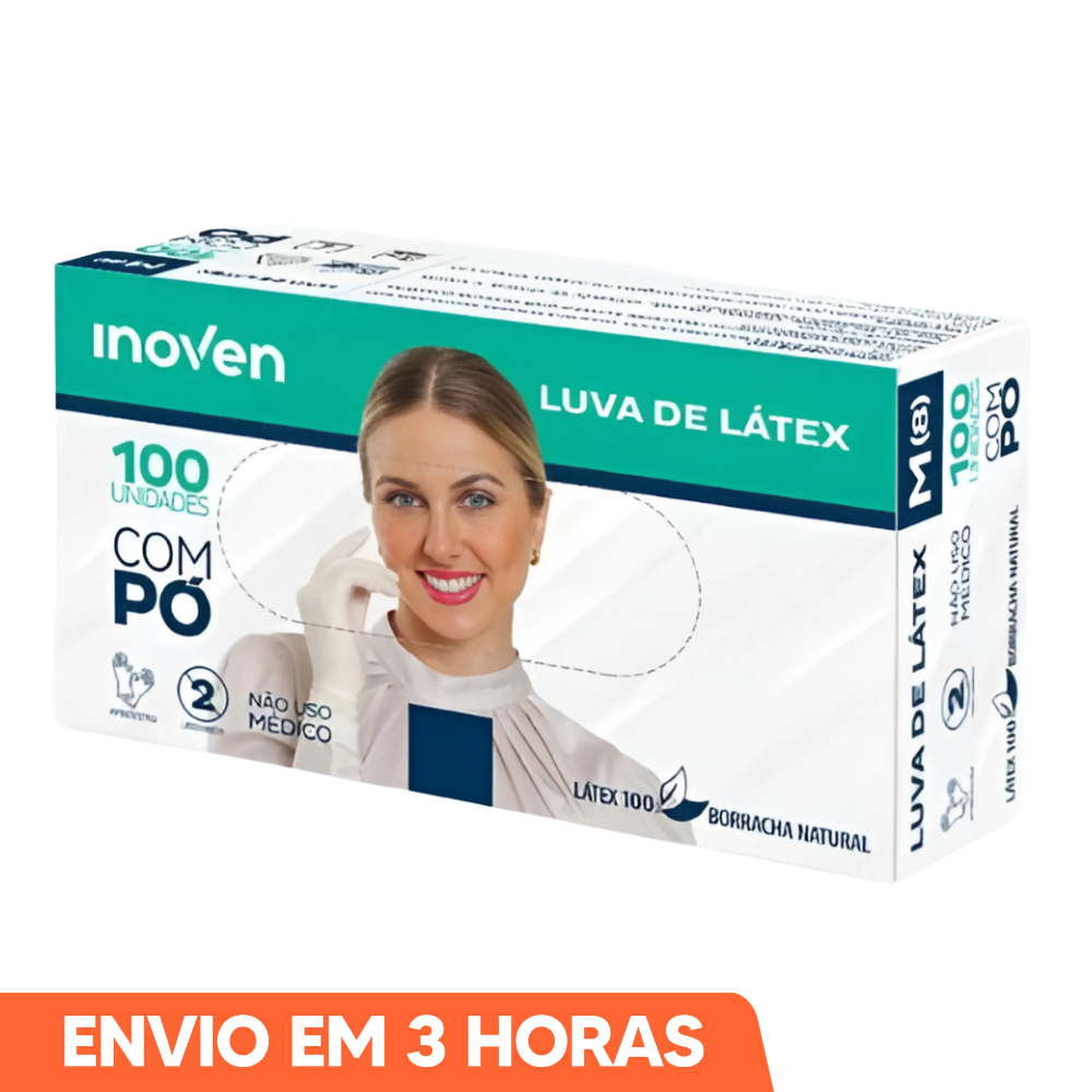 100un Luva de Látex Branca Com Pó Descartável PP P M G Marca Inoven