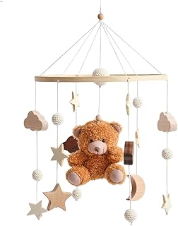 Milageto Brinquedo sensorial móvel para bebês de madeira, chocalho de berço para bebês, berçário