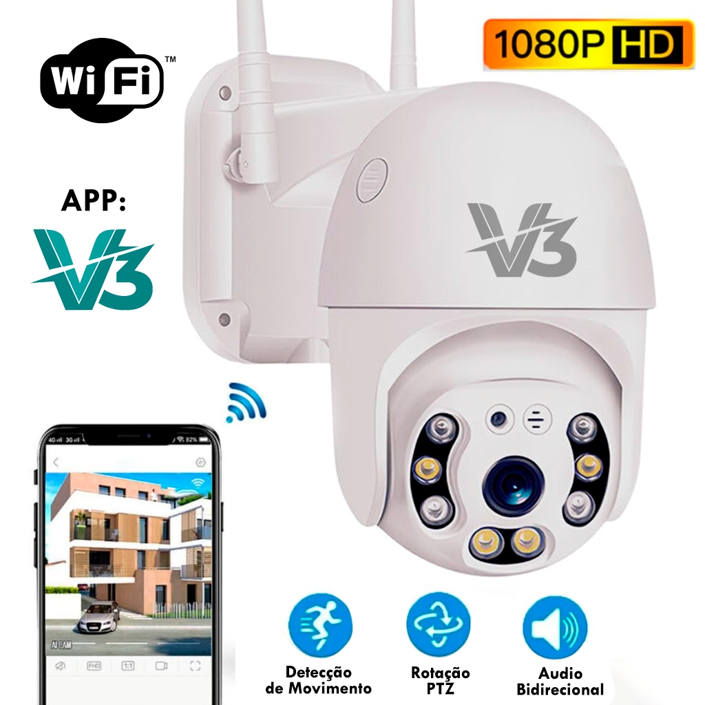 Camera Ip A8 V3 Wifi FullHD Externa Sensor De Movimento Ptz Speed Dome a Prova Agua Zoom e 2 Antenas