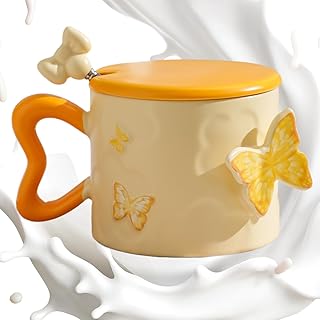 Copo de borboleta, caneca de café chique de cerâmica de 350 ml, lindos utensílios de mesa com tampa
