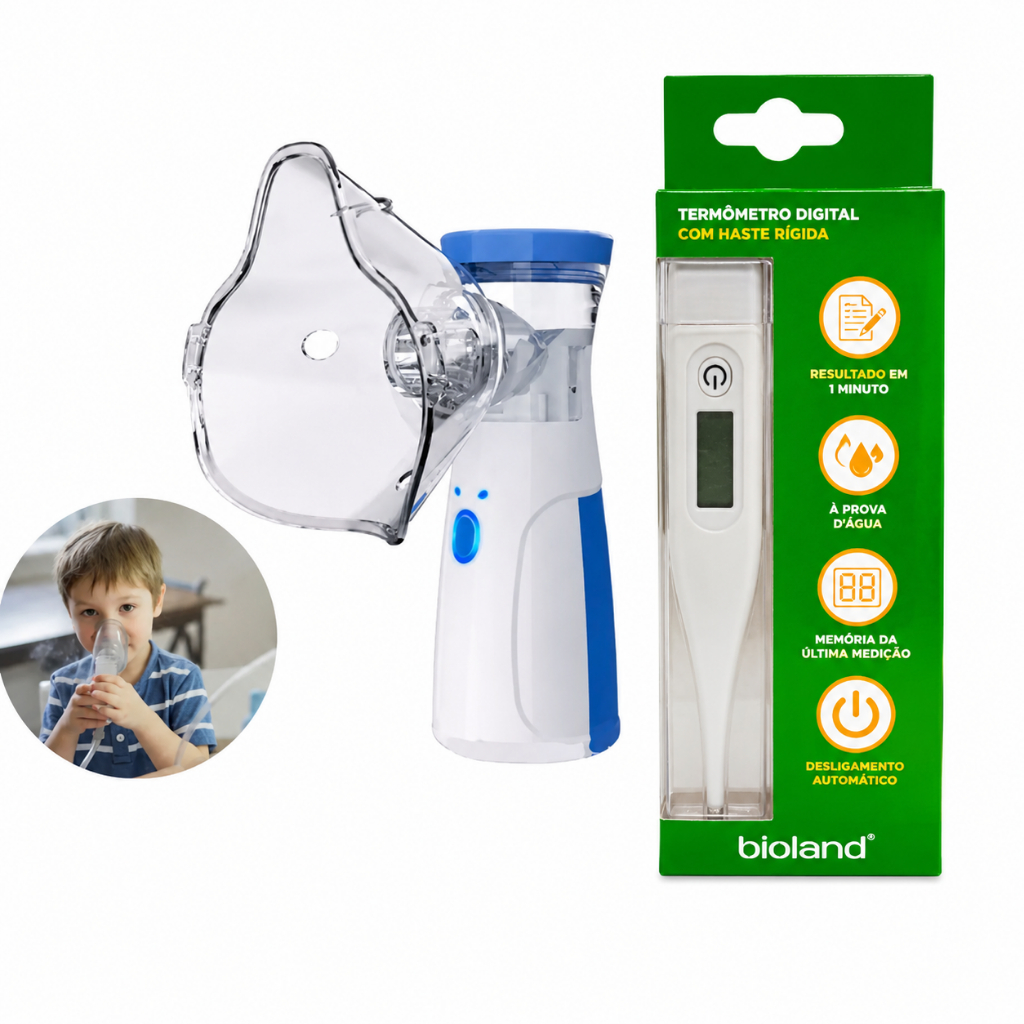 kit nebulizador portatil utrassonico inalador + termometro digital bioland