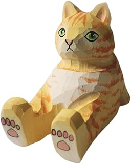 Estátua de gato de escultura em madeira, ornamentos de mesa, animais fofos de desenho animado gato