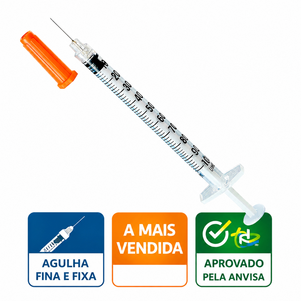Seringa para Botox Com Agulha Fixa e Fina 8mm X 0,30 100UI 1mL 10/20/50/100 unidades