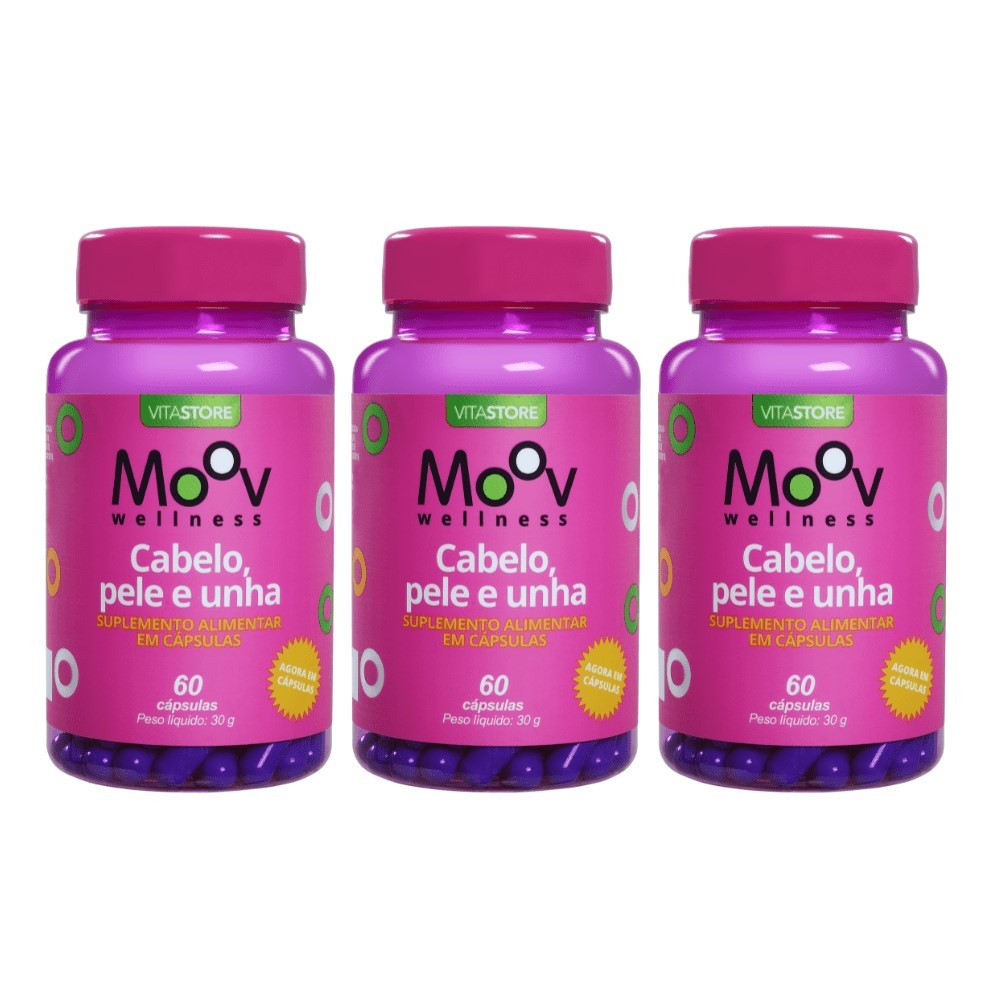 Cabelo Pele e Unha Vitamina Biotina Zinco Multivitamínico Feminino Unhas Fracas 60 Cápsulas Moov