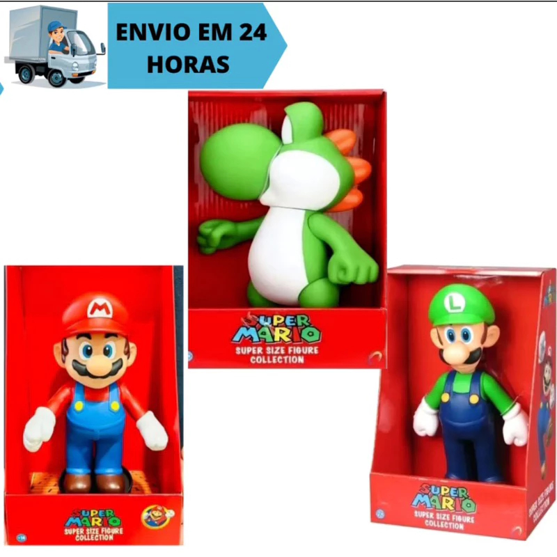 Kit 3 Bonecos, Mario Bros + Luigi + Yoshi Grande