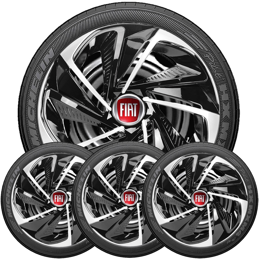 Calotas 4 Peças Aro 13 Nitro Black Silver Esportivas Compativel Com Palio GrandSiena Fiorino
