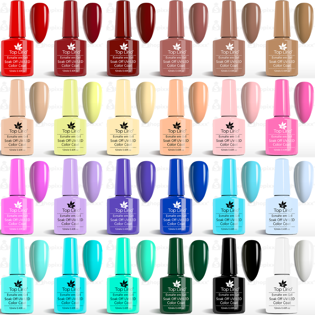 Kit 10 Esmalte De Unhas Em Gel Lirió Profissional Shellac Color Polish Unha Acrigel Porcelana