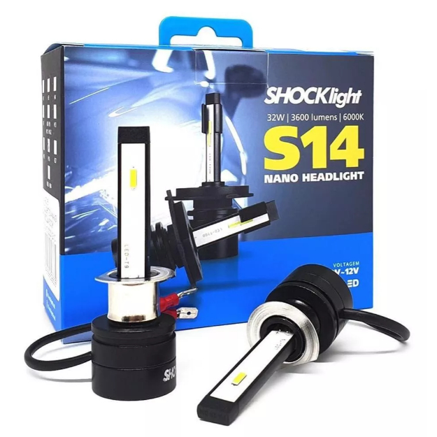 Kit Lâmpada Super Led S14 Nano Shocklight H1 H3 H4 H7 H8 H11 H27 6000K Branco Frio Farol Carro