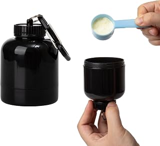 Mini porta-chaves portátil de proteína em pó para viagem, recipiente de proteína em pó para academia, coqueteleira, mochilas, bolsas, viagem, pré-treino e fitness (preto, 200 mililites)