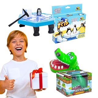 Kit 2 Jogos Infantis Crocodilo Morde Dedo e Pinguim Quebra Gelo Brinquedo Educativo Interativo